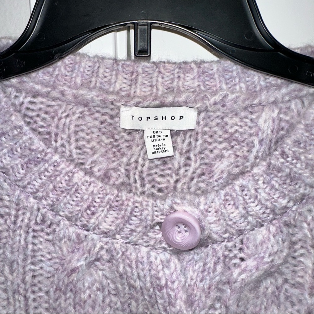 NWT Topshop Lilac Cable-Knit Button Cardigan Sweater cropped US size 4-6 - Picture 4 of 7